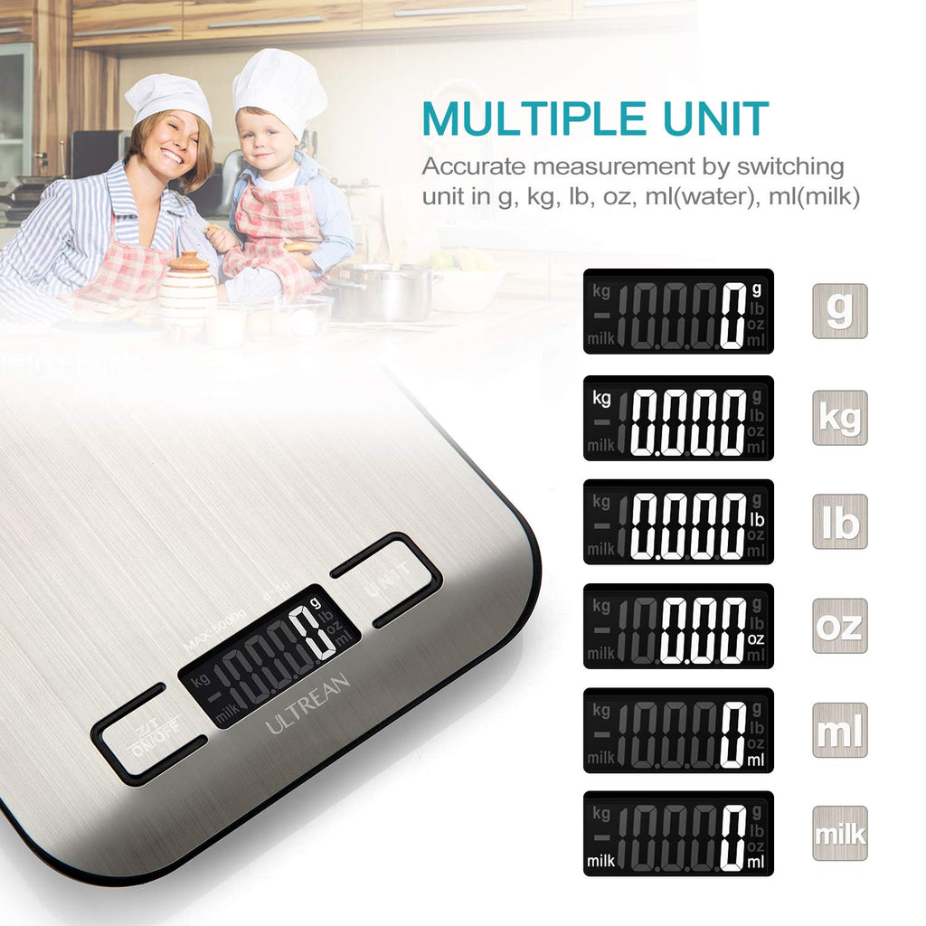 Food Scale, Digital Kitchen Scale with LCD Display, Weight Grams and Ounces for Baking Cooking and Meal Prep, 6 Units with Tare Function, 304 Stainless Steel, 11Lb (Batteries Included)