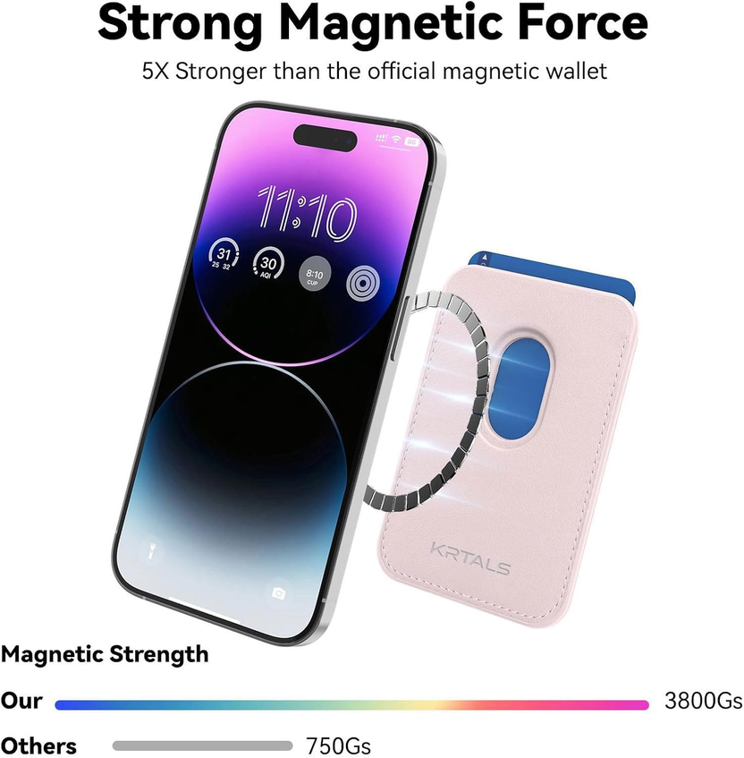 Magnetic Wallet Cell Phone Card Holder for Phone Case, Stronger Magnetic RFID Leather Phone Wallet Stick on Series of Iphone 17/16/15/14/13/12 and Pro/Promax, Light Pink صورة ثانوية