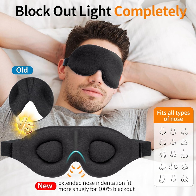 Sleep Mask for Back and Side Sleeper, Block Out Light, Luxury Sleeping Eye Mask of 3D Night Blindfold, Zero Pressure Breathable Travel Eye Cover Grey صورة ثانوية