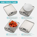Food Scale, Digital Kitchen Scale with LCD Display, Weight Grams and Ounces for Baking Cooking and Meal Prep, 6 Units with Tare Function, 304 Stainless Steel, 11Lb (Batteries Included)