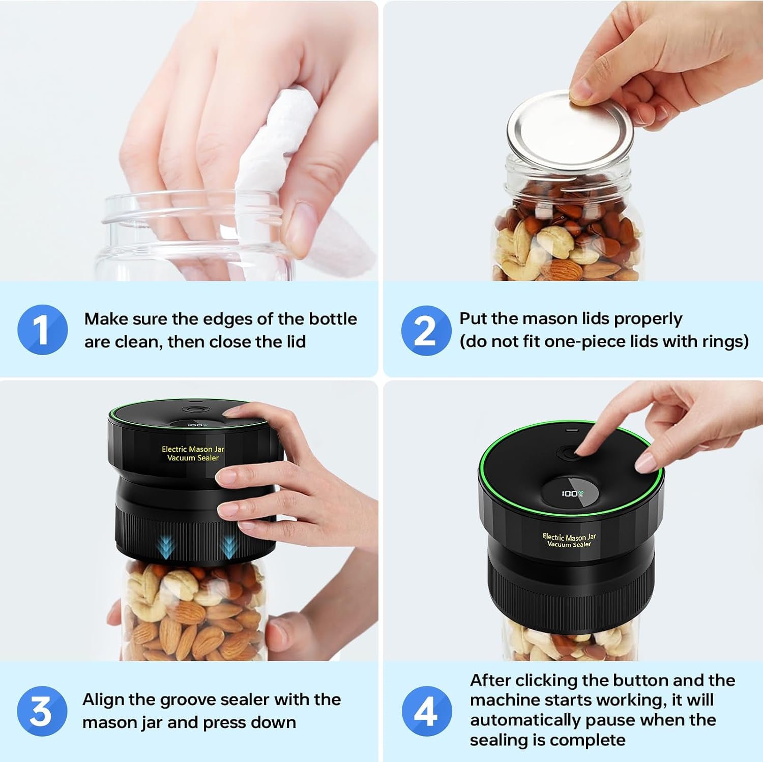 2026 Upgraded Jar Vacuum Sealer, Electric Vacuum Sealer for Regular Mouth and Wide Mouth Canning Jars, Fully Automated and Portable