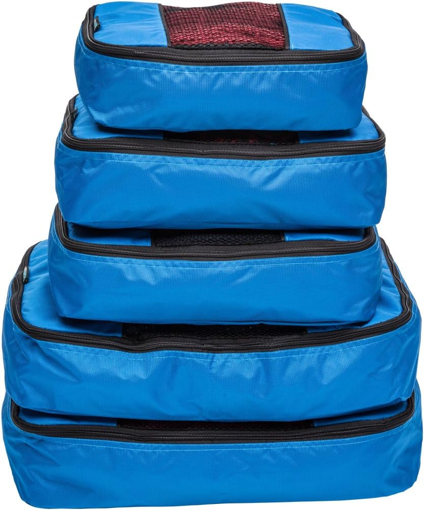 Luggage Packing Organization Cubes 5 Pack, Blue, 2 Small, 2 Medium, 1 Large صورة ثانوية