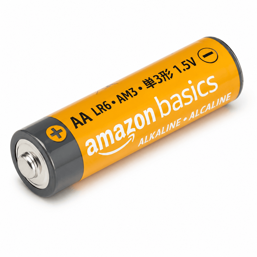 Amazon Basics AA battery on a white background الصورة الرئيسية