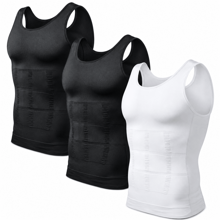 Three tank tops in black and white on a white background الصورة الرئيسية