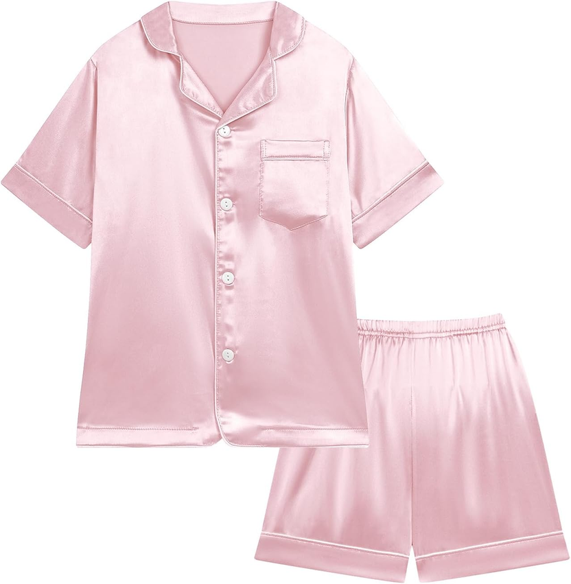 Pajama Set For Kid Baby Boy Girl Button-Up Silk Pajama الصورة الرئيسية