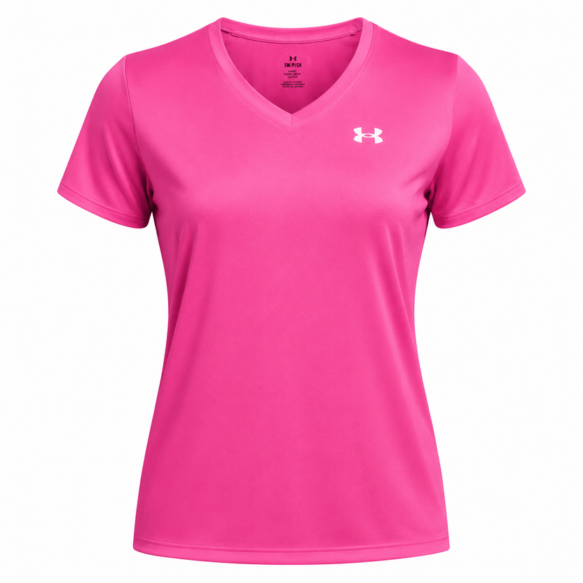 Pink t-shirt with Under Armour logo on a white background الصورة الرئيسية