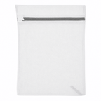 White mesh laundry bag with a zipper on a white background