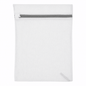 White mesh laundry bag with a zipper on a white background