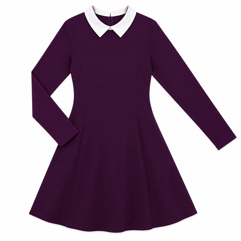 Purple dress with white collar on a white background الصورة الرئيسية