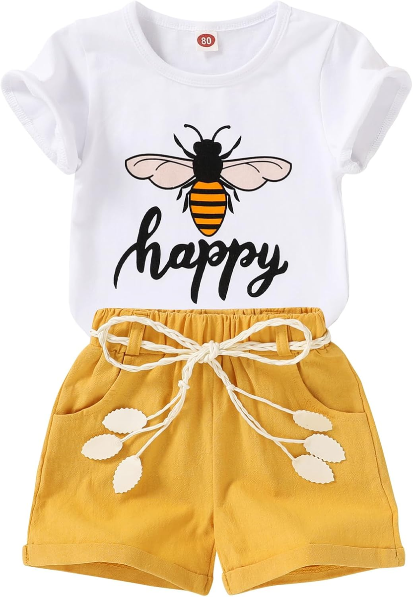 Toddler Baby Girls Watermelon Outfit – T-Shirt & Linen Shorts الصورة الرئيسية