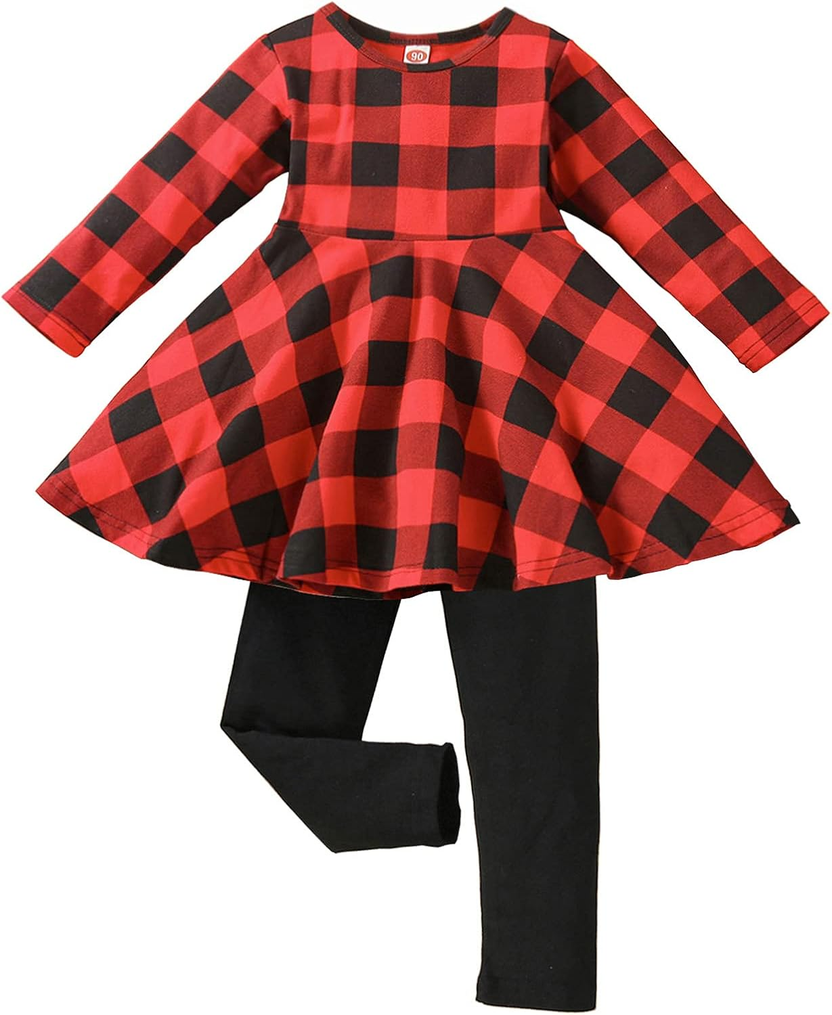 Toddler Baby Girls Fall Winter Clothes Set Floral Tunic الصورة الرئيسية