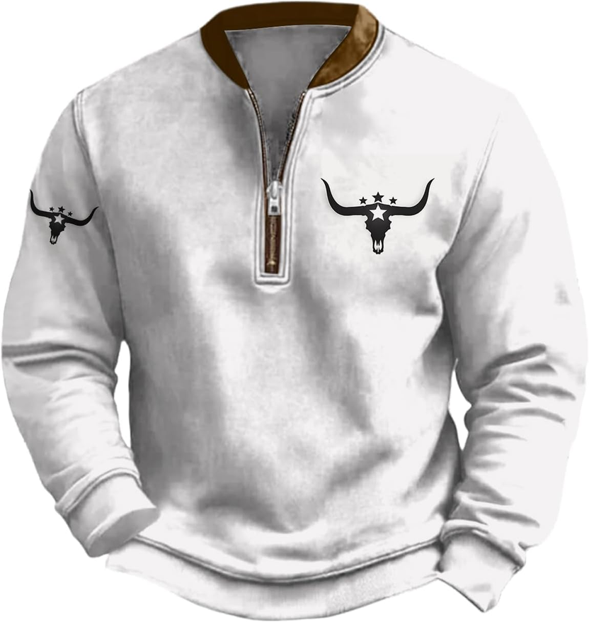 Western Pullover Men Quarter Zip Hoodie Men Long Sleeve الصورة الرئيسية