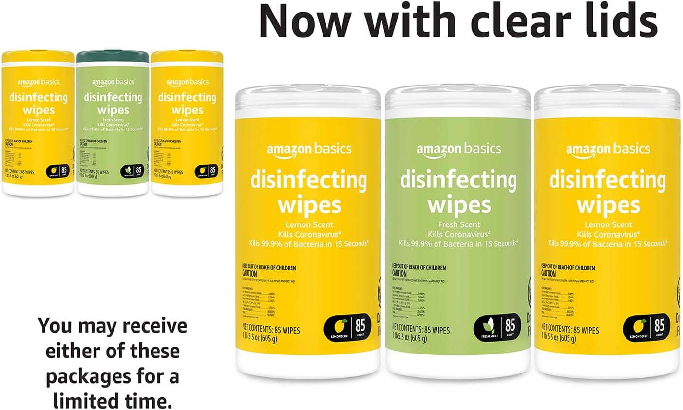 Disinfecting Wipes, Lemon & Fresh Scent, Sanitizes/Cleans/Disinfects/Deodorizes, 255 Count (2 Packs Lemon, 1 Pack Fresh Scent)