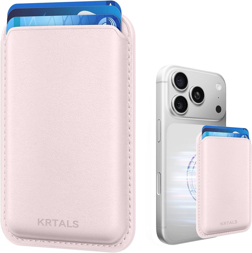 Magnetic Wallet Cell Phone Card Holder for Phone Case, Stronger Magnetic RFID Leather Phone Wallet Stick on Series of Iphone 17/16/15/14/13/12 and Pro/Promax, Light Pink الصورة الرئيسية