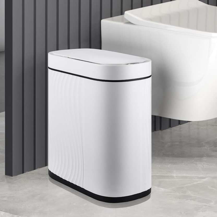Bathroom Trash Cans with Lid 2 Gallon Automatic Trash Can, Small Motion Sensor Garbage Can, Slim Smart Trash Bin, Waterproof Plastic Garbage Bin for Bathroom, Bedroom, Living Room, Kitchen Main image