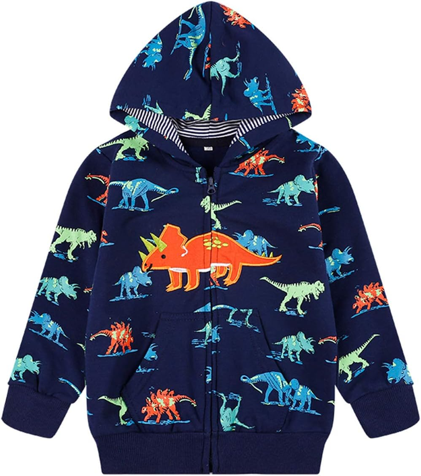Boys Toddler Cartoon Dinosaur Hoodies Jacket Cool Long Sleeve Zipper Hooded Sport Sweatshirt Coat for Kids 1-7 Years الصورة الرئيسية