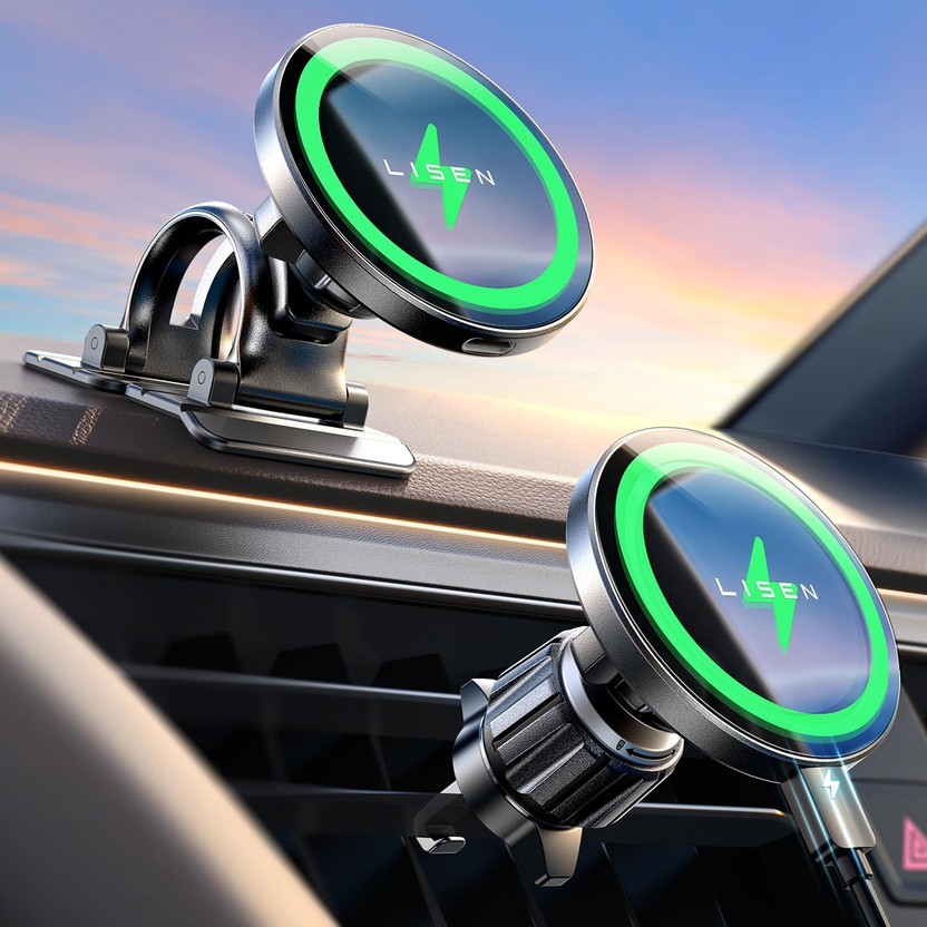 For 15W Magsafe Car Mount Charger,Magsafe Charger,Wireless Car Charger,Magnetic Phone Holder for Car,Phone Holders for Your Car Accessories for Women Men Jeep Ford F150 for Iphone 17-12,Samsung الصورة الرئيسية