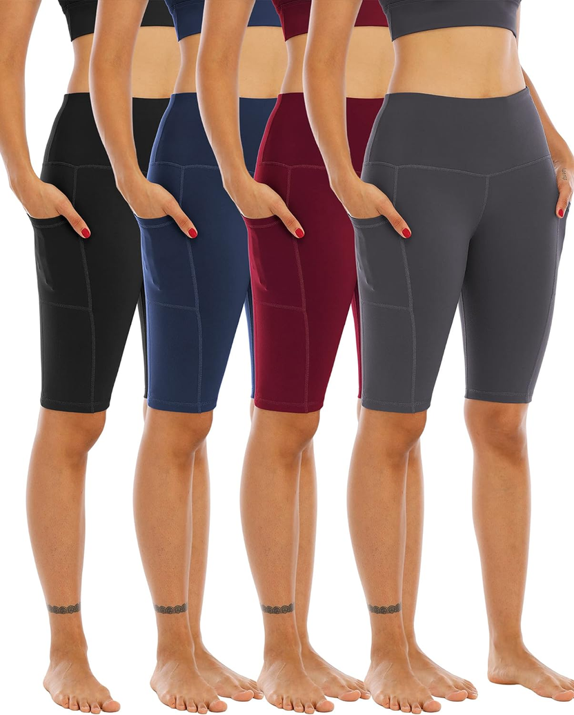 4 Pack Biker Yoga Shorts with Pockets for Women,High Waisted Athletic Running Workout Gym Shorts Tummy Control صورة ثانوية