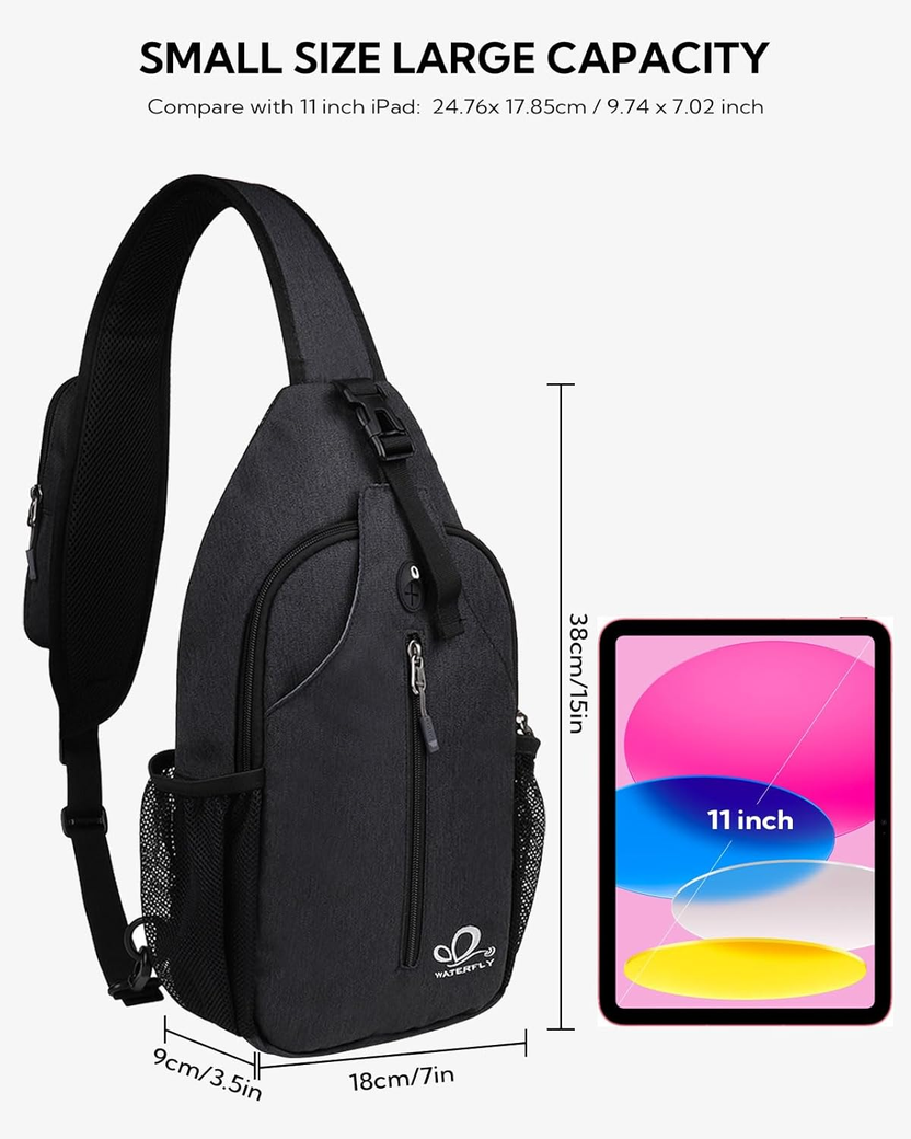 Crossbody Sling Backpack Sling Bag Travel Hiking Chest Bag Daypack (Black) صورة ثانوية