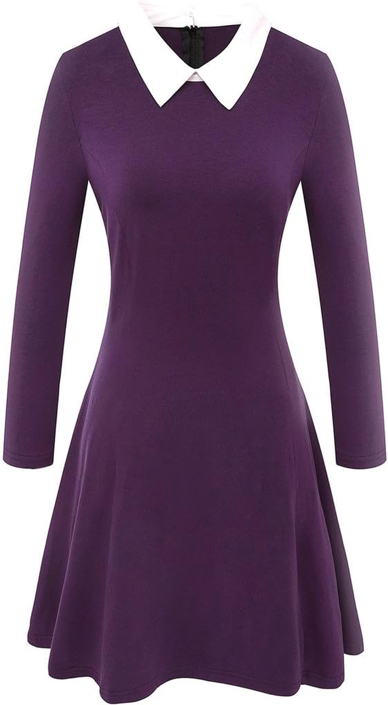 Women'S Long Sleeve Fall Dresses 2025 Casual Peter Pan Collar a Line Fit and Flare Skater Goth Dress صورة ثانوية