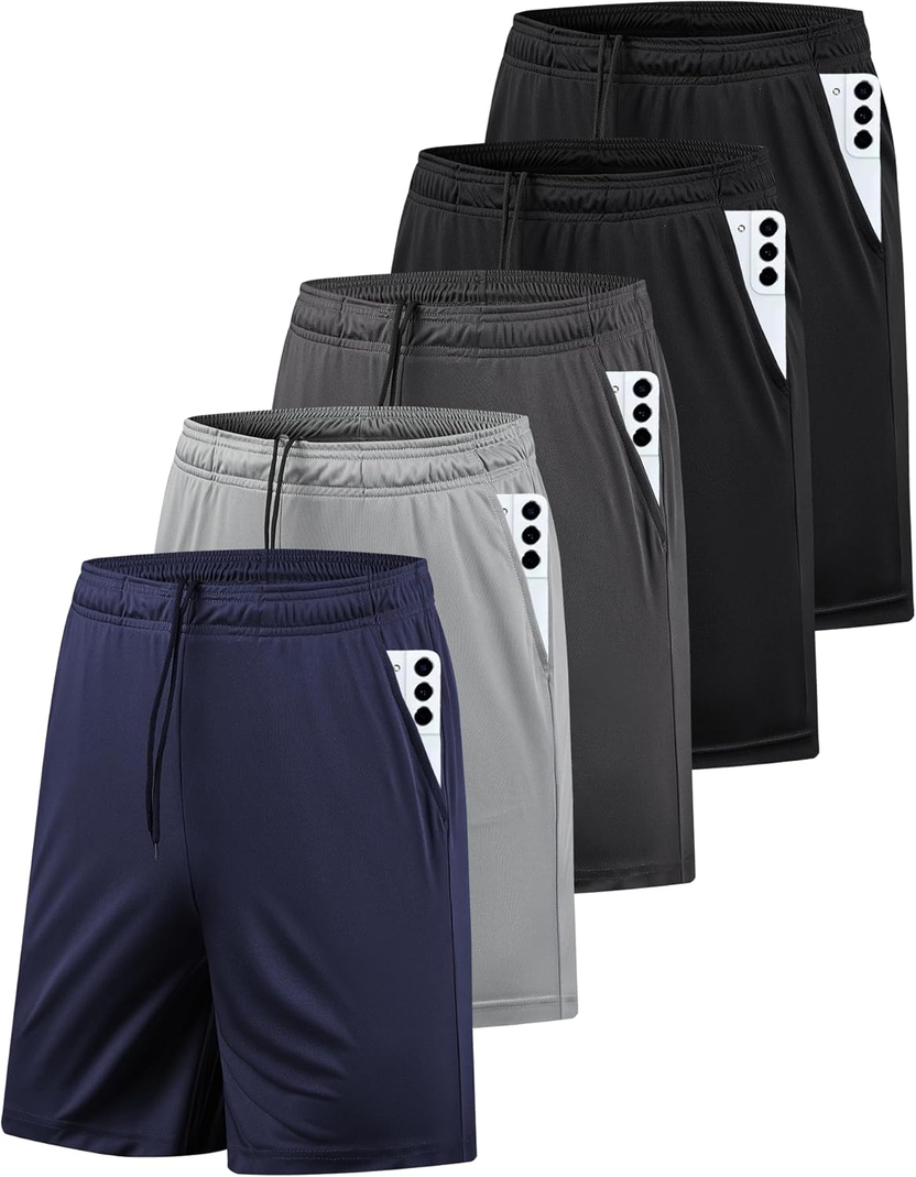 5 Pack Men'S Athletic Gym Shorts with Pockets Quick Dry Activewear Workout Running Shorts for Men صورة ثانوية