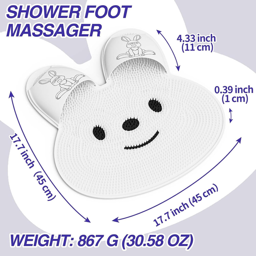 Extra-Large Shower Foot Scrubber Mat with Non-Slip Suction Cups, Rabbit-Shaped Silicone Foot Scrubber in Shower for Men & Women (White) صورة ثانوية
