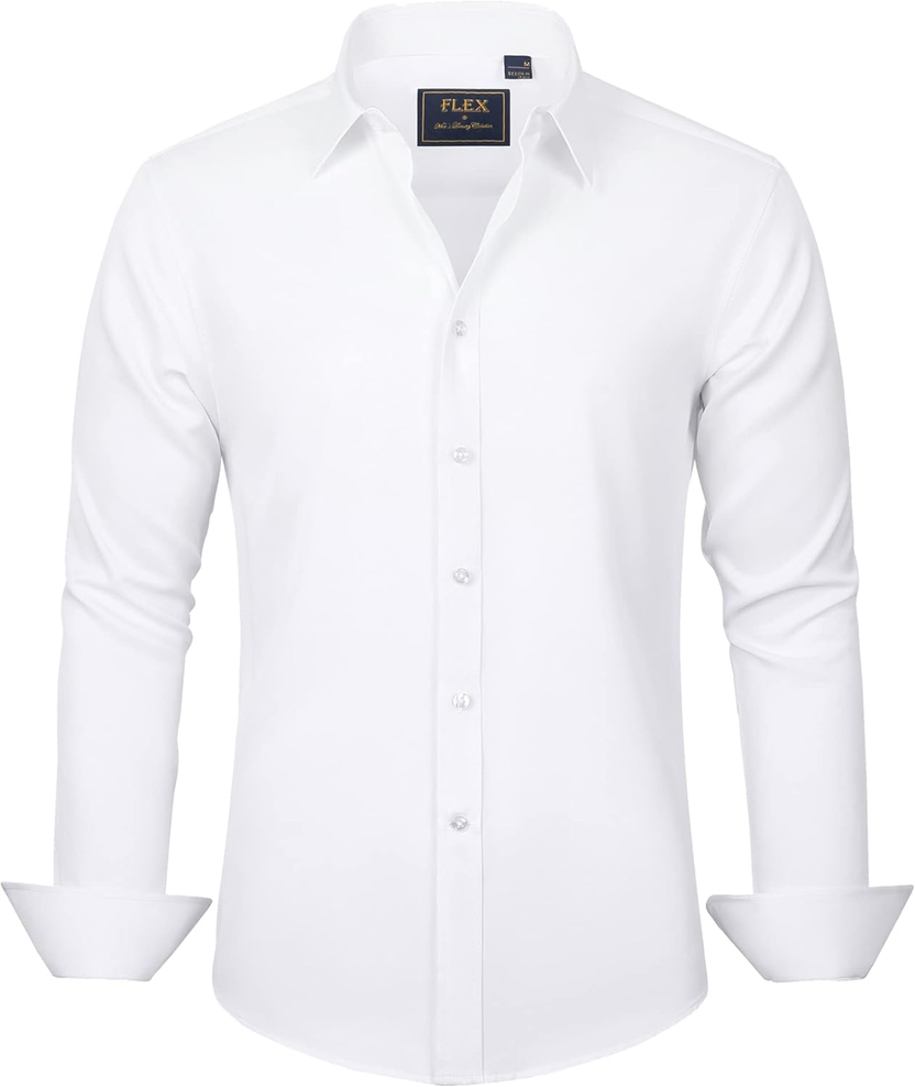 Men'S Dress Shirts Solid Long Sleeve Stretch Wrinkle-Free Formal Shirt Business Casual Button down Shirts الصورة الرئيسية