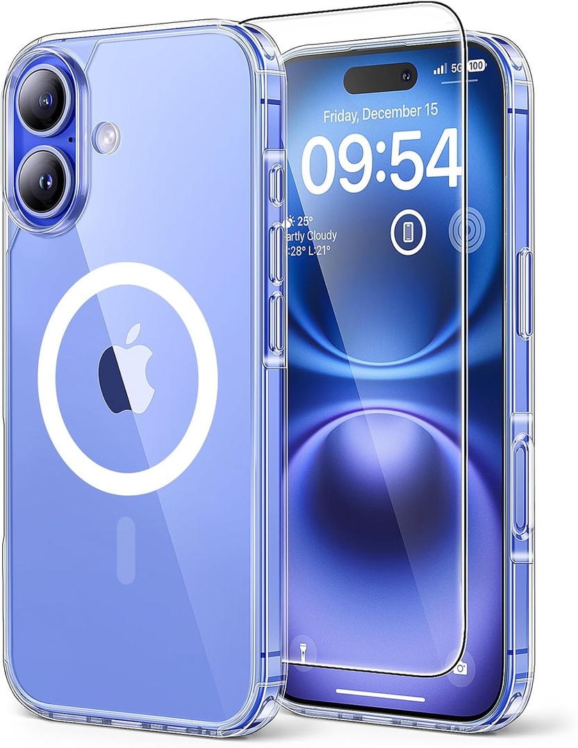 For Iphone 16 Case, Compatible with Magsafe, with Screen Protectors, Anti-Yellowing Military-Grade Protection, Shockproof Slim Magnetic Phone Case for Iphone 16 6.1", Clear الصورة الرئيسية