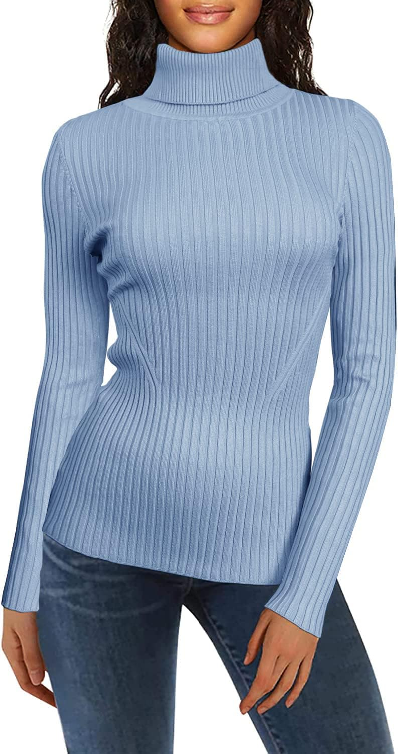 Turtleneck Ribbed Sweaters for Women Cute Sexy Knitted Warm Fitted Sweater صورة ثانوية
