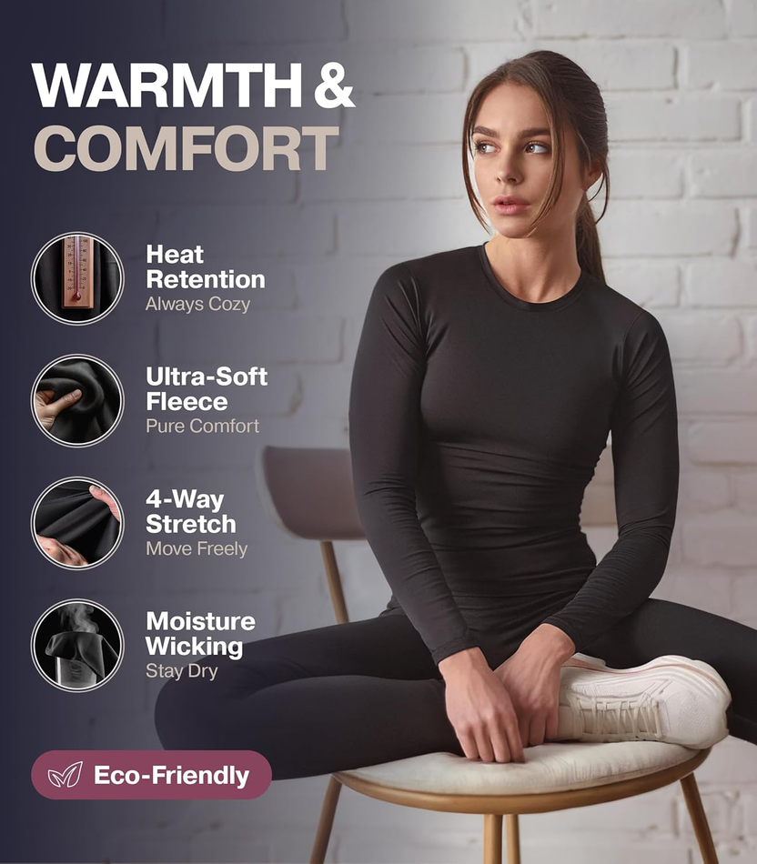 Long Johns Thermal Underwear for Women Fleece Lined Base Layer Pajama Set Cold Weather صورة ثانوية