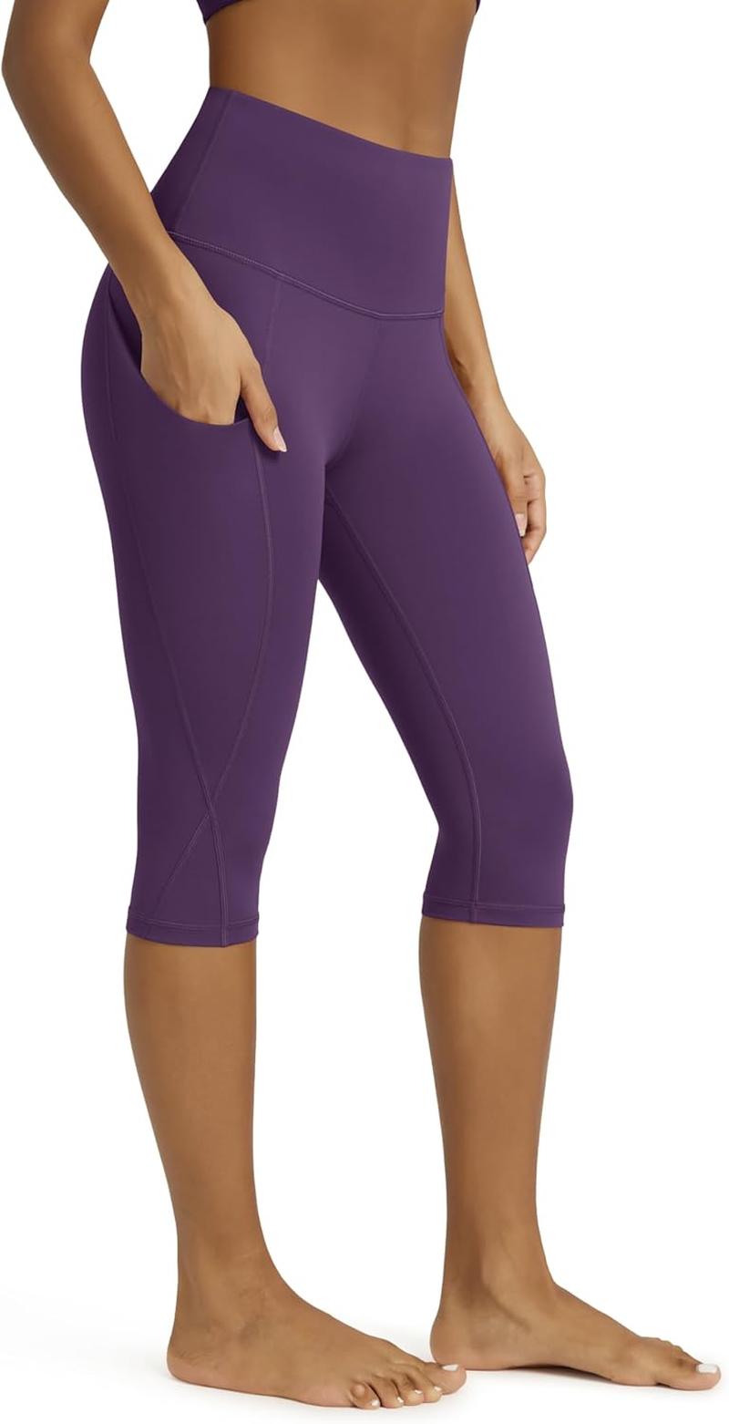 Women'S High Waisted Yoga Capris with Pockets, Tummy Control Non See through Workout Athletic Running Capri Leggings الصورة الرئيسية