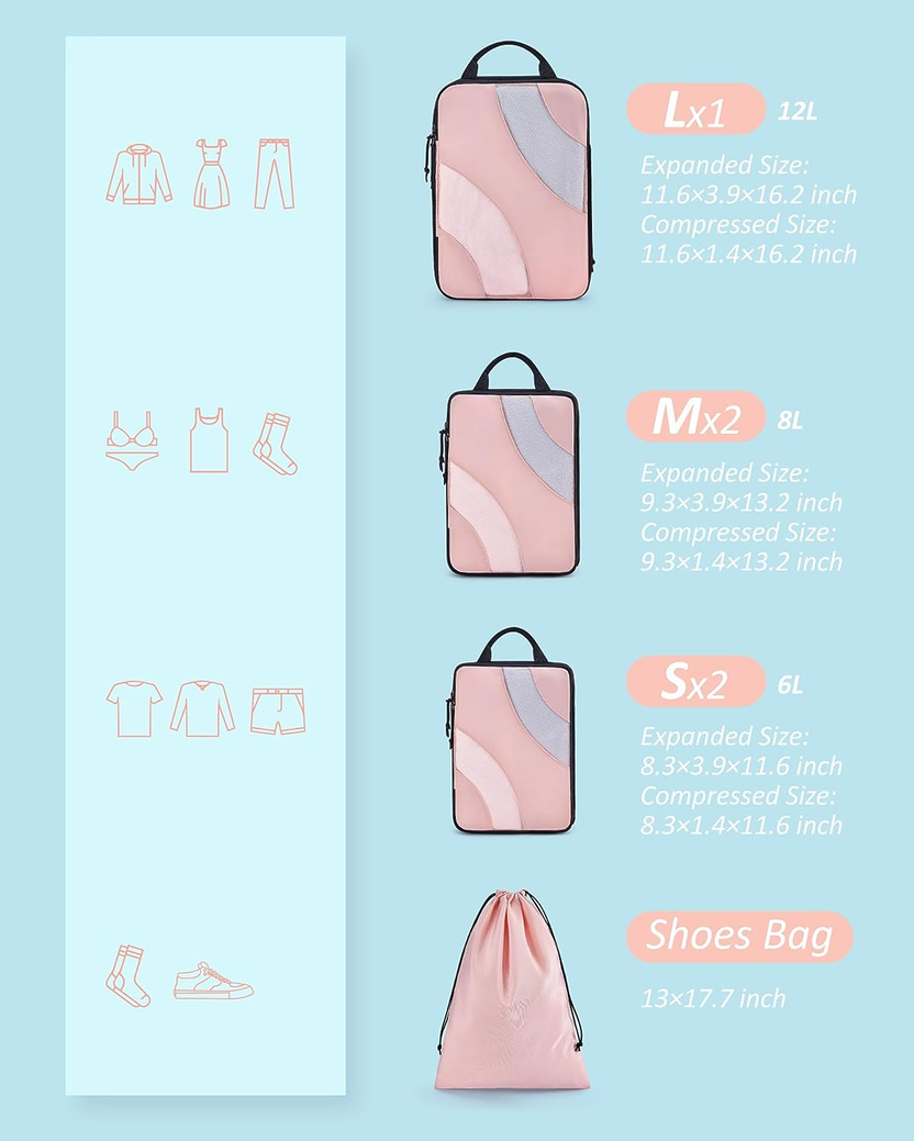 Compression Packing Cubes, 6 Set/4 Set/2 Set Travel Packing Cubes for Carry on Suitcases, Compression Suitcase Organizers Bag Set & Travel Cubes for Luggage, Lightweight Packing Organizers Secondary image