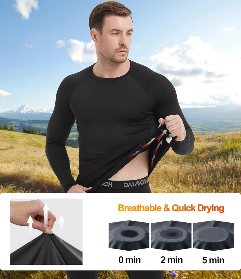 1/5 Pack Men’S Compression Shirts Long Sleeve Athletic Workout Rash Guard Gym Active Sports Undershirt Base Layer Top صورة ثانوية