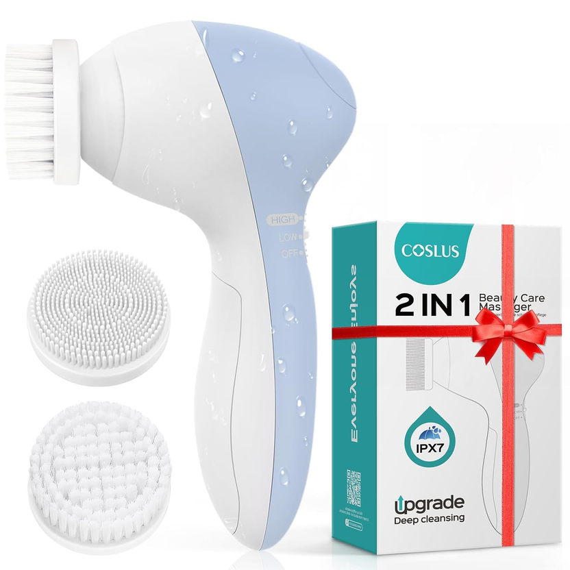 Facial Cleansing Brush Silicone Face Scrubber: 2 In1 FBS-D Electric Exfoliating Massage Device Waterproof Deep Cleaning Exfoliation Rotating Spa Machine - Electronic Skin Care Wash Clean System الصورة الرئيسية