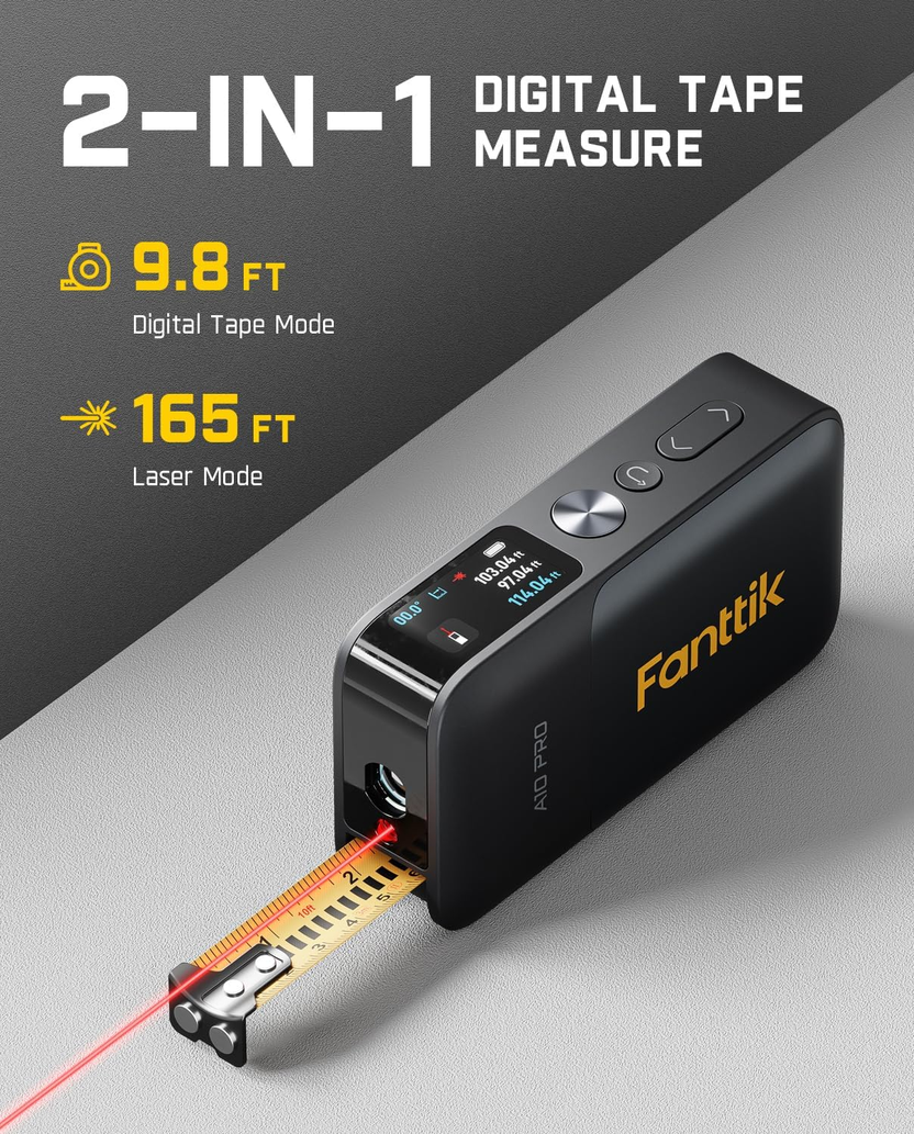 A10 Pro 2-In-1 Digital Laser Tape Measure with HD IPS Color Display, 165Ft Rechargeable Laser Measurement Tool & 9.8Ft Measuring Tape, 6 Units Selectable, for Distance/Area/Volume Secondary image