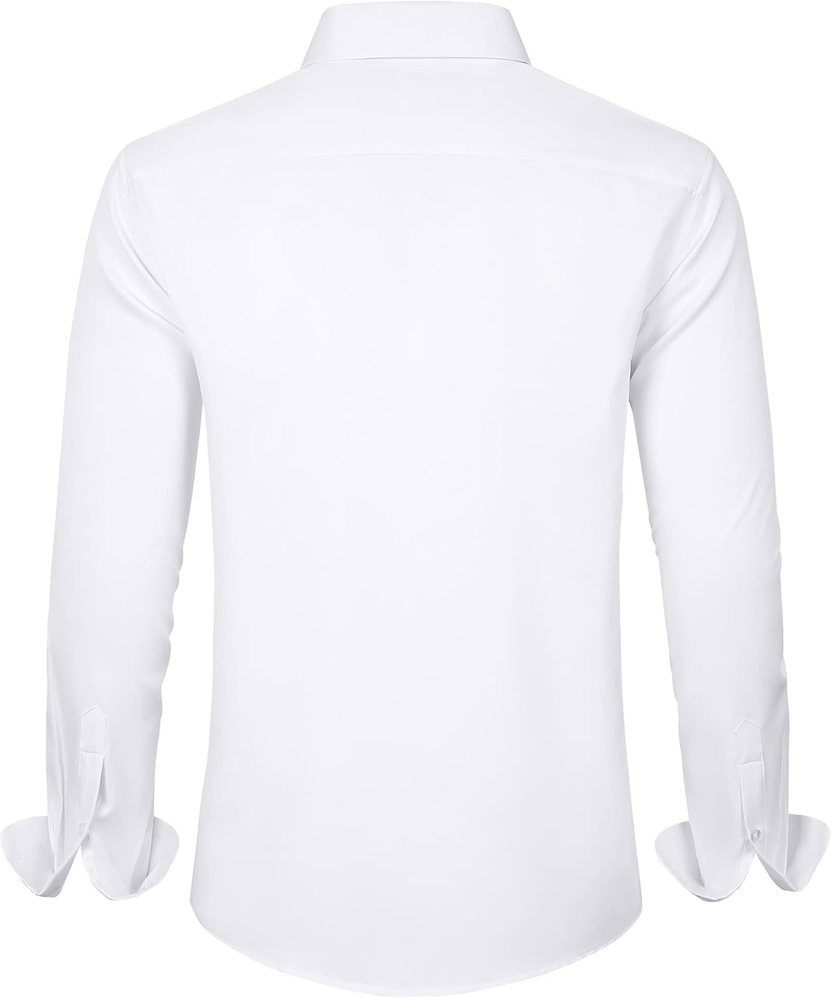 Men'S Dress Shirts Solid Long Sleeve Stretch Wrinkle-Free Formal Shirt Business Casual Button down Shirts صورة ثانوية