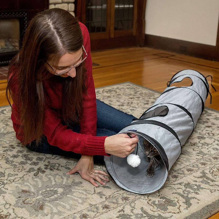 Cat Tunnel for Indoor Cats Collapsible Pop-Up Pet Tube Peek Hole Hideaway Play Toys for Cats with Ball صورة ثانوية