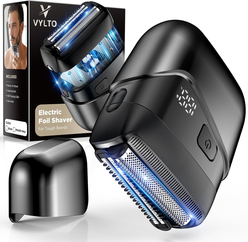 Electric Foil Shavers for Men- New Version Mini Electric Razor with 3D Floating Heads & Precision Blades, Portable Cordless Electric Shaver IPX7 Waterproof, LED Display & Fast Charge, Black الصورة الرئيسية