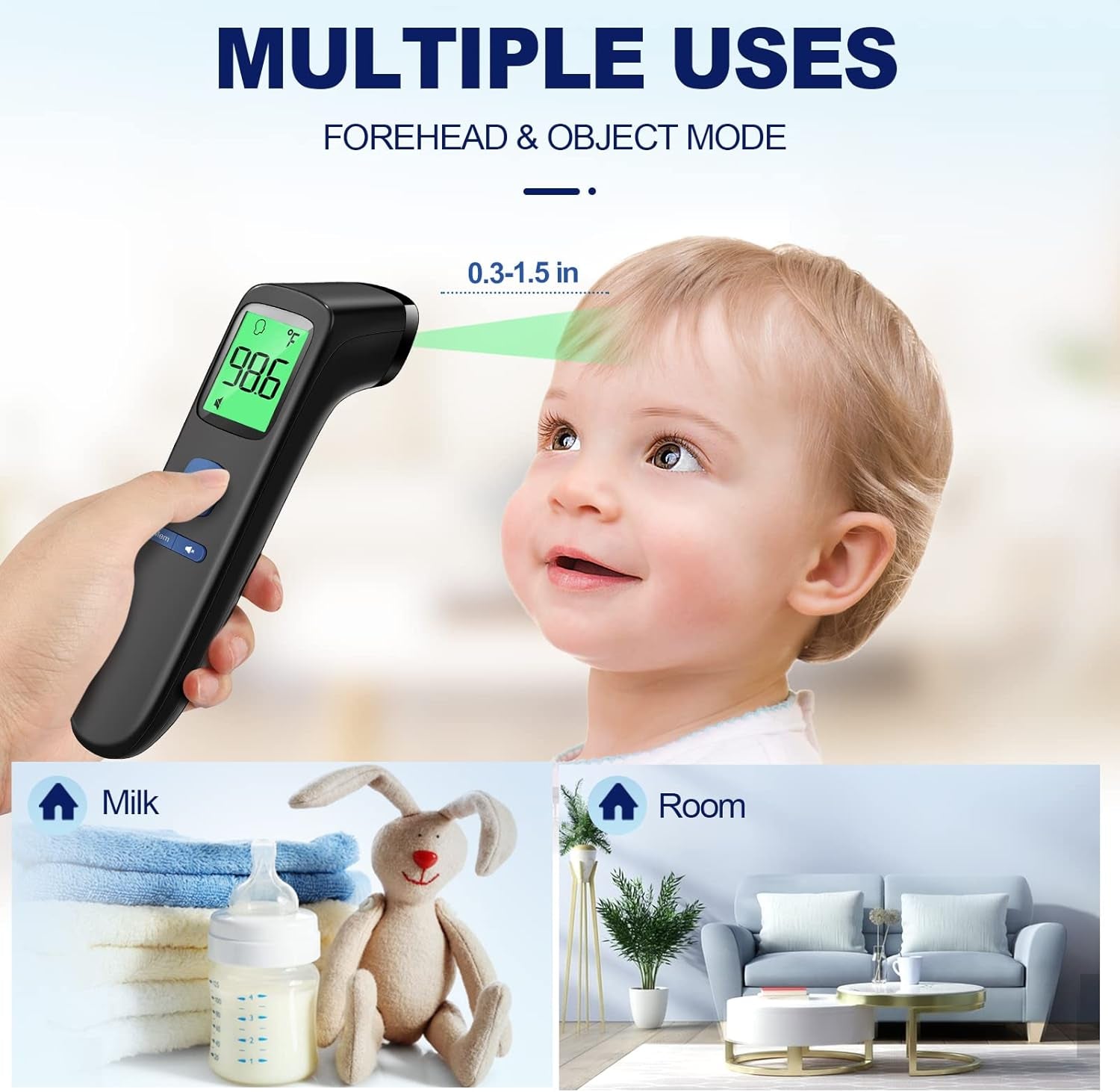 No-Touch Thermometer for Adults and Kids, Digital Baby Thermometer with Fever Alarm, 1 Second Fast Result, Easy to Use, 2 in 1 Mode