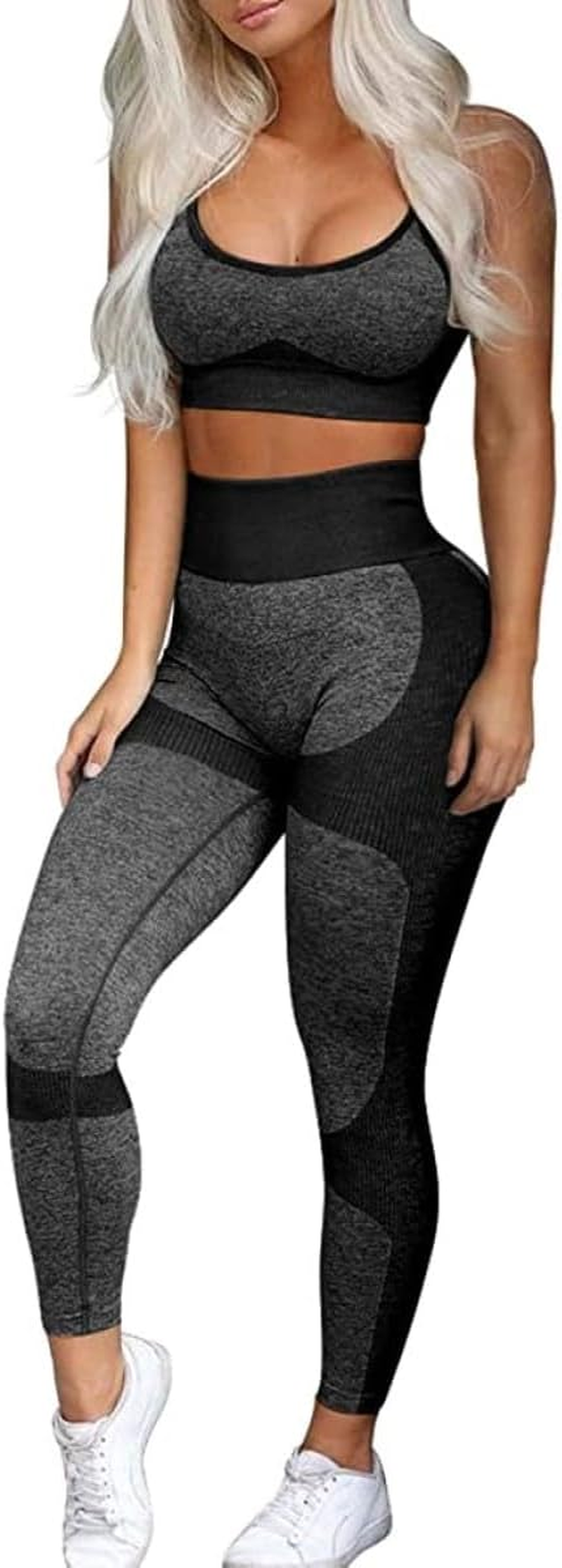 Women’S Workout Sets 2 Piece - Seamless Yoga Leggings and Cross-Strap Sports Bra Gym Outfits Activewear Matching Set الصورة الرئيسية
