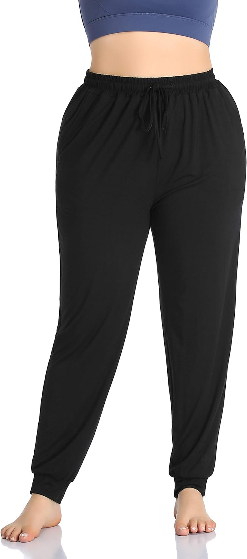 Women'S plus Size Casual Lounge Yoga Pants Comfy Relaxed Joggers Pants Drawstring with Pockets صورة ثانوية